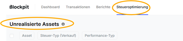 Blockpit Unrealisierte Assets